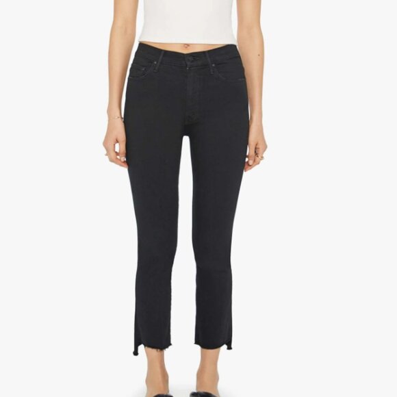 MOTHER The Insider Crop Two Step Fray Not Guilty Black Jeans Straight Leg Skinny - Picture 1 of 10
